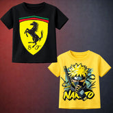 Black Fer & Yellow Naruto Printed Kids Tshirt