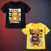 Black Cat & Yellow Bear Printed Kids T Shirt