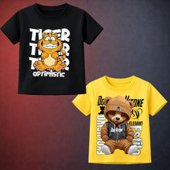 Black Cat & Yellow Bear Printed Kids T Shirt