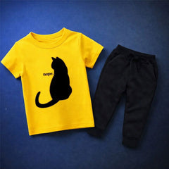 Nope Cat Yellow Summer Tracksuit For Kids