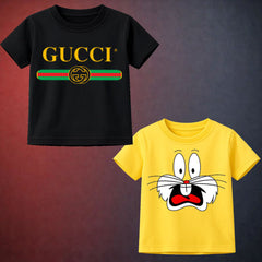 Black Gu & Yellow Bunny Printed T-Shirt