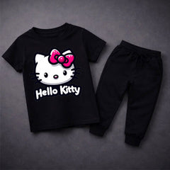 Kitty Printed Summer Tracksuit For Baby Girls