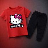 Kitty Printed Summer Tracksuit For Baby Girls