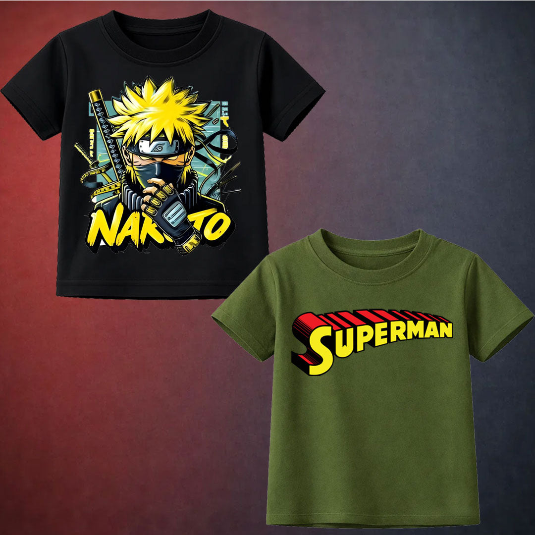 Black Naruto & Green Superman Kids Tshirt