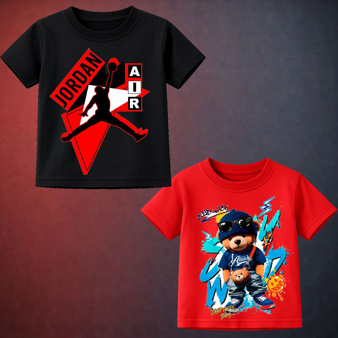Red & Black Printed T-Shirt For Kids