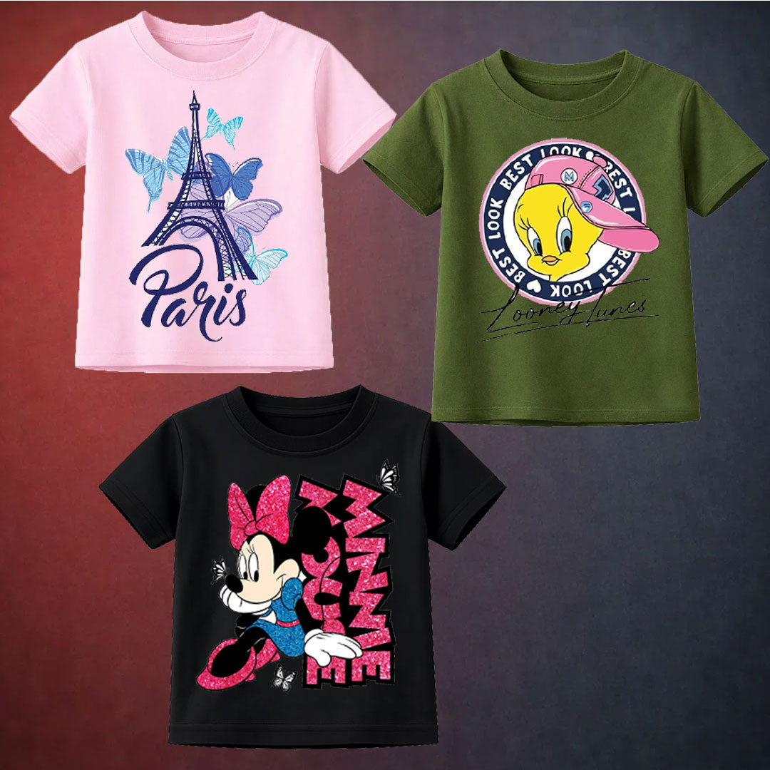Bundle Of 3 Printed T-Shirt For Girls D2