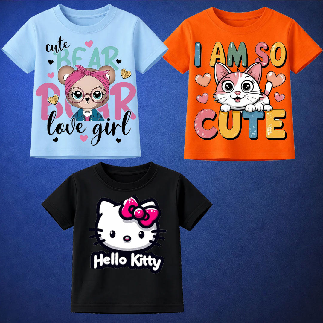 Bundle Of 3 Printed T-Shirt For Girls D5