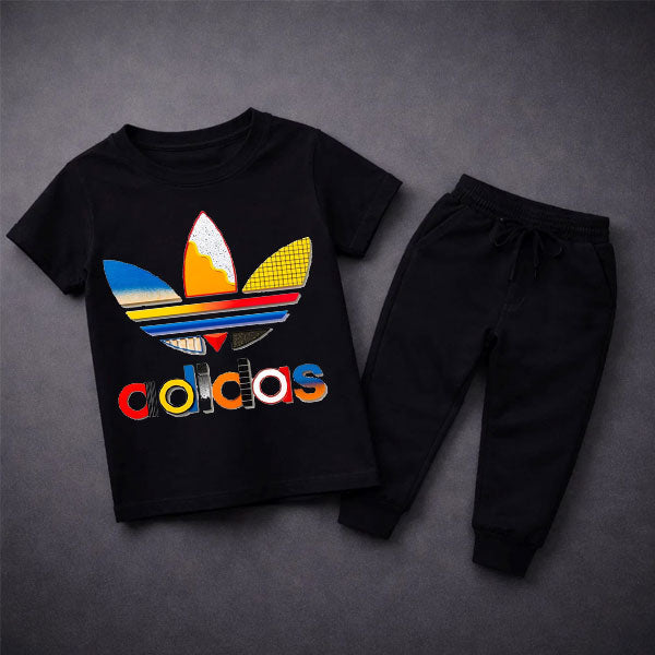 Black New Ad Summer Tracksuit For Kids