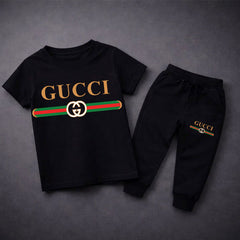 Black Guc Printed Summer Tracksuit For Kids