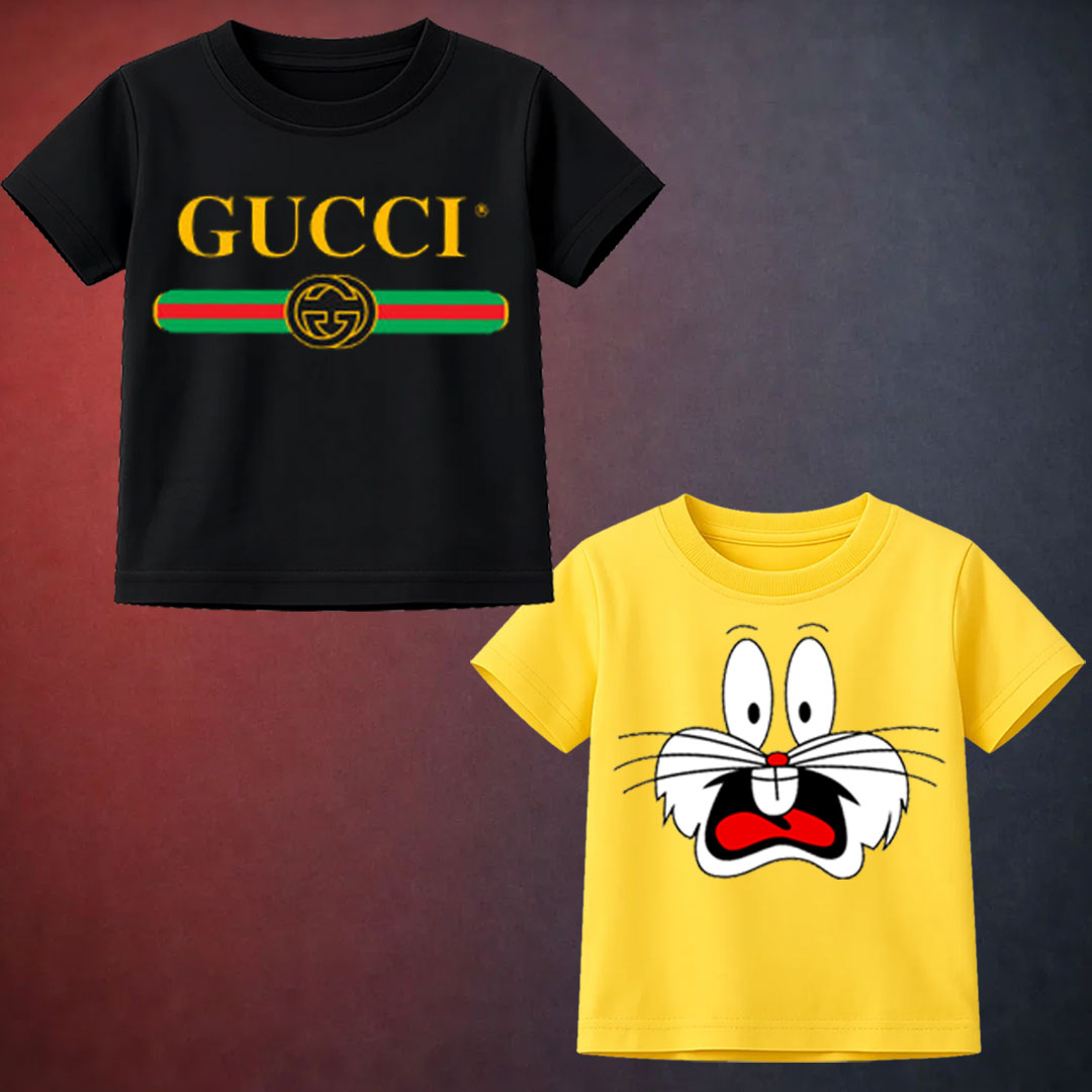 Black Gu & Yellow Bunny Printed T-Shirt