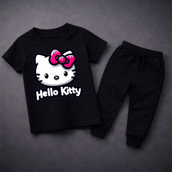 Kitty Printed Summer Tracksuit For Baby Girls