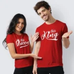 King n Queen High Quality Red T-Shirt For Couple