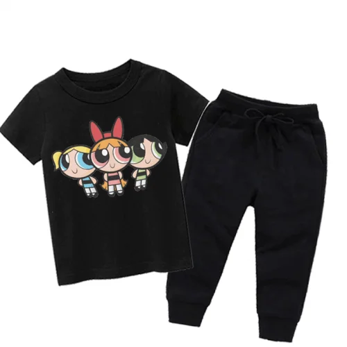 Girls Black Summer Tracksuit For Kids