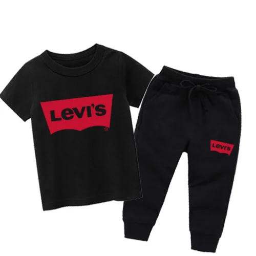 Lev Black Printed Summer Tracksuit For Kids