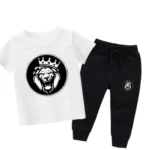 Loin King Printed White Summer Tracksuit For Kids