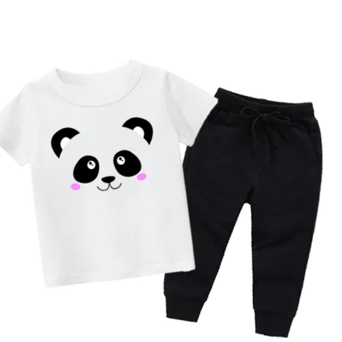 Panda White Summer Tracksuit For Kids