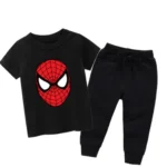 Spider Black Printed Summer Tracksuit For Kids